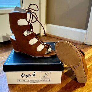 Qupid Joey Style Wedge Lace-Up Sandals NIB